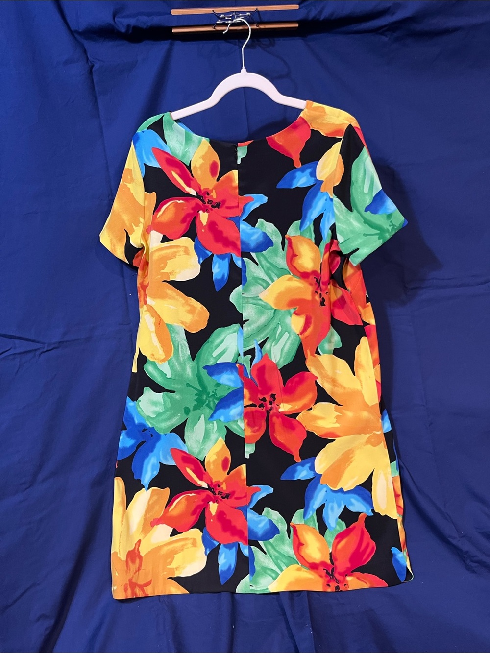 AGB Size 16 Tropical Floral Black Multicolor Shift Dress Short Sleeve - Picture 6 of 10